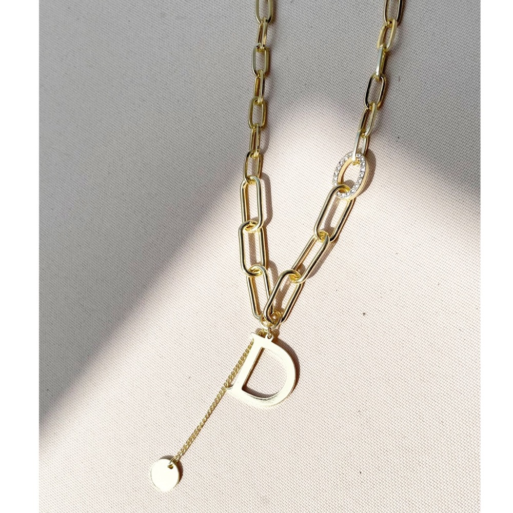 D Letter Curb Chain Choker Pendant Necklace - Picture 1 of 6
